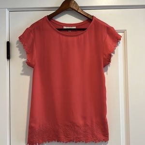 Mixed media, coral eyelet LOFT shirt, medium